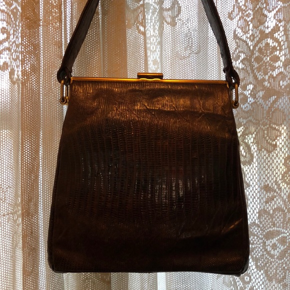 GENUINE! VINTAGE LIZARD? LEATHER HANDBAG - Picture 8 of 16